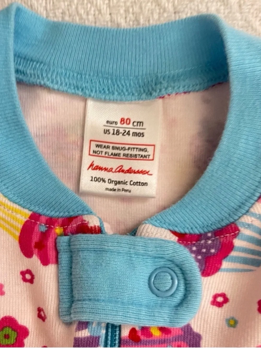 Hanna Andersson Colorful Birthday Cupcake Zipper Pajamas Romper with Blue Trim